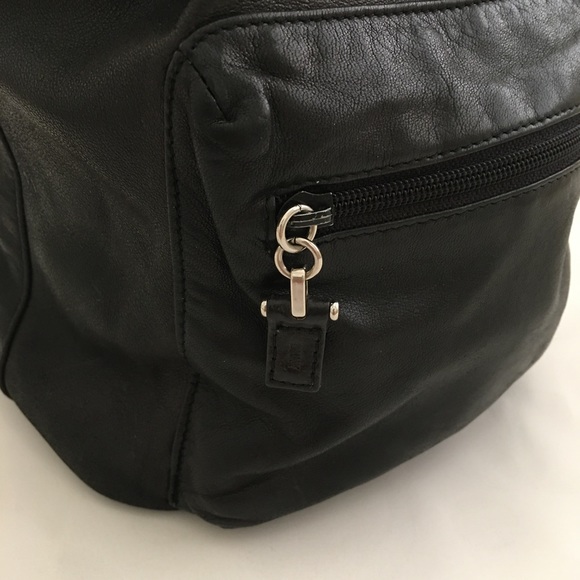 DKNY Black Mini Leather Backpack 10x8x5 Magnetic Snaps Silver Hardware - Picture 4 of 16